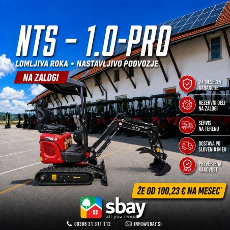 Mini bager goseničar NTS - 1.0-PRO Lomljiva roka, Nastavljivo podvozje