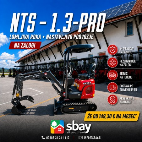 Mini bager goseničar NTS - 1.3-PRO Lomljiva roka, Nastavljivo podvozje