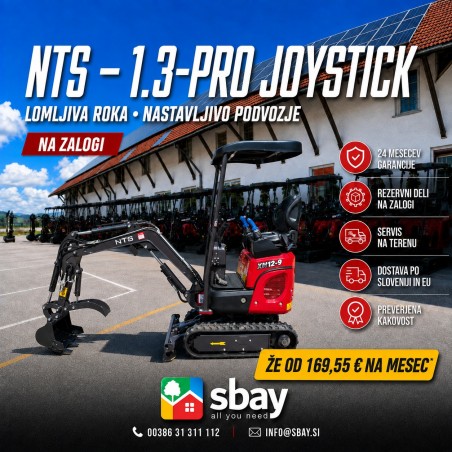 Mini bager goseničar NTS - 1.3-PRO JOYSTICK Lomljiva roka, Nastavljivo podvozje