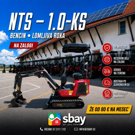 Mini bager goseničar NTS - 1.0-KS, BENCIN, Lomljiva roka, Mehanski prst